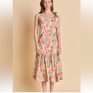 Tuckernuck Hyacinth House Dress S Whimsical Floral One Shoulder Bow Preppy